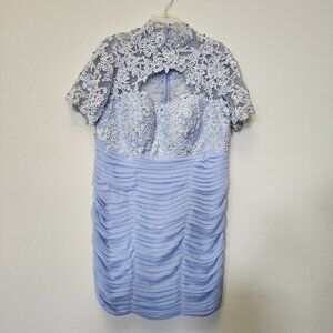 Hebeos Dress Vintage 14-16 Blue Lace Floral Beaded Tiered Fairy Mother Wedding